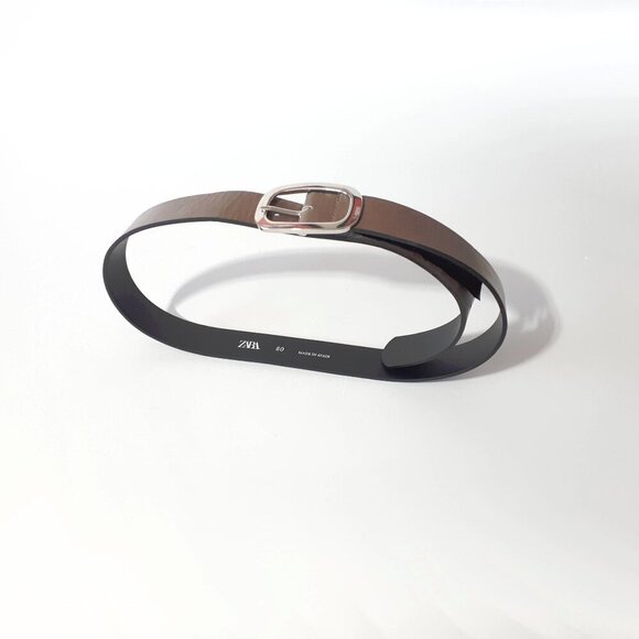 NWOT Zara taupe brown leather belt with silver hardware, 38.25" long - Picture 13 of 16
